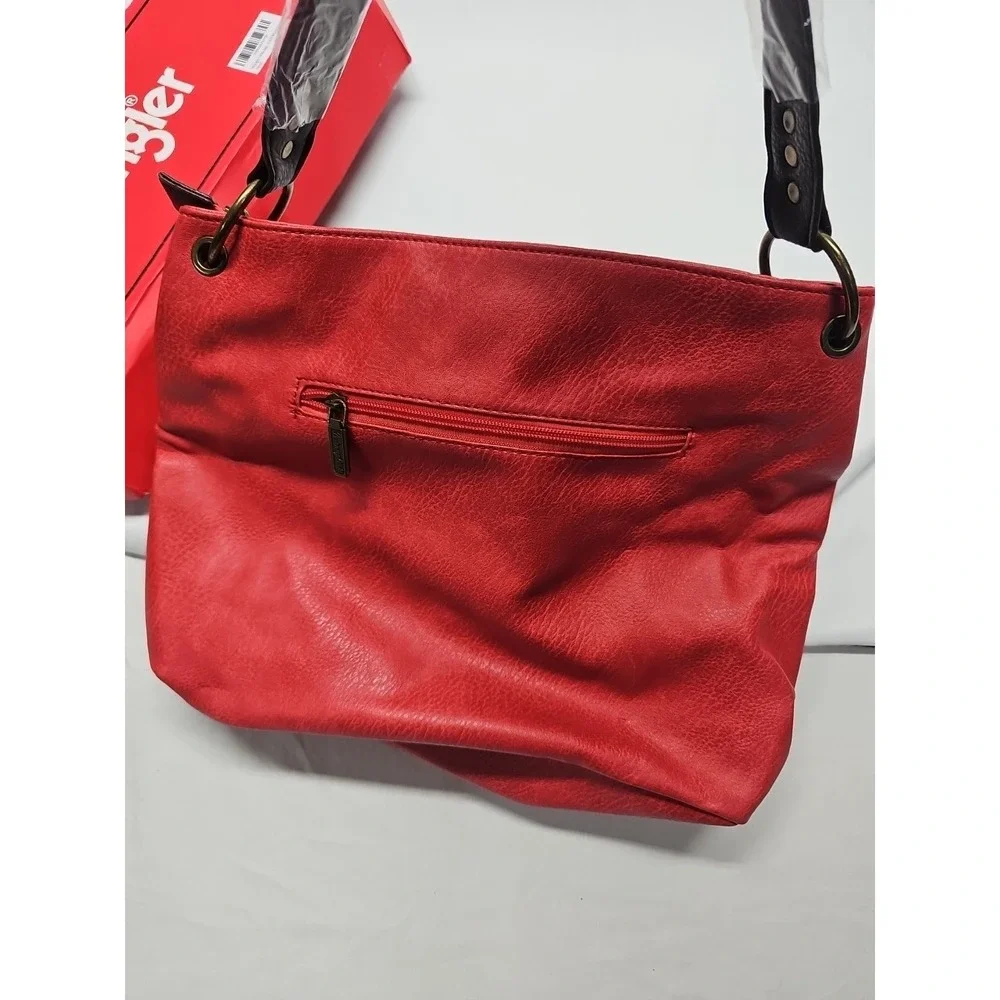 Wrangler Vegan Leather Hobo Bag Women's Top Handle Shoulder‎ Purse Red Brown NWT